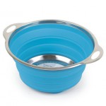 Collapsible silicone colander blue